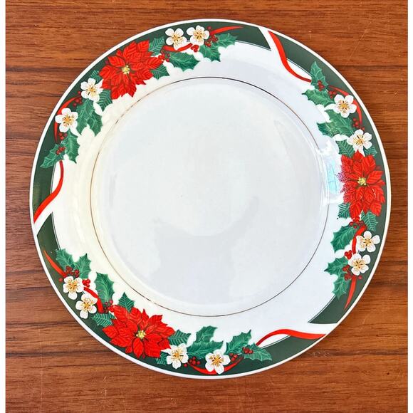 Tienshan Deck the Halls Set of 2 Dinner Plates Christmas Poinsettia - Picture 2 of 5